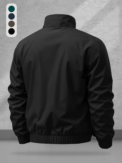 Men's Casual Polyester Jacket with Stand Collar and Zipper