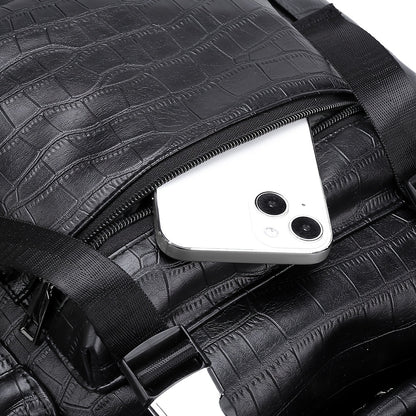 Unisex Backpack with Crocodile Texture, Large Capacity, Anti-Theft, Multi-Compartment, Fits 14-inch Laptop, Casual Travel  Business Commute, Minimalist Style, No Battery - Black