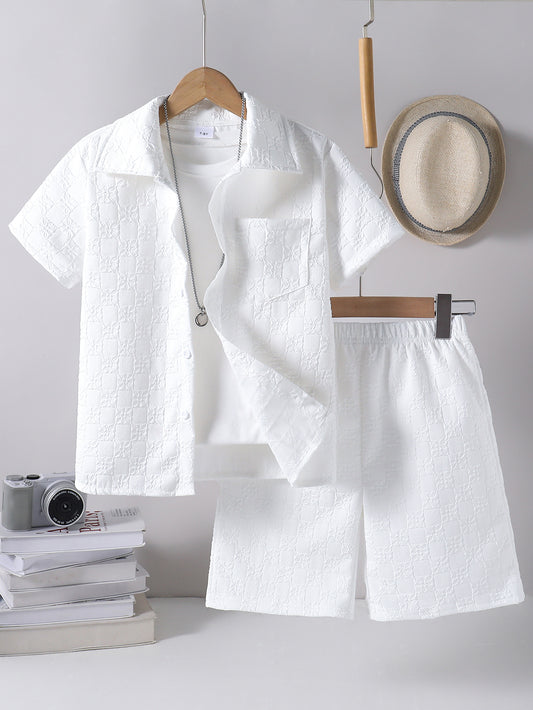 Boys Casual Short-Sleeve Shirt and Shorts Set for Summer - ayq