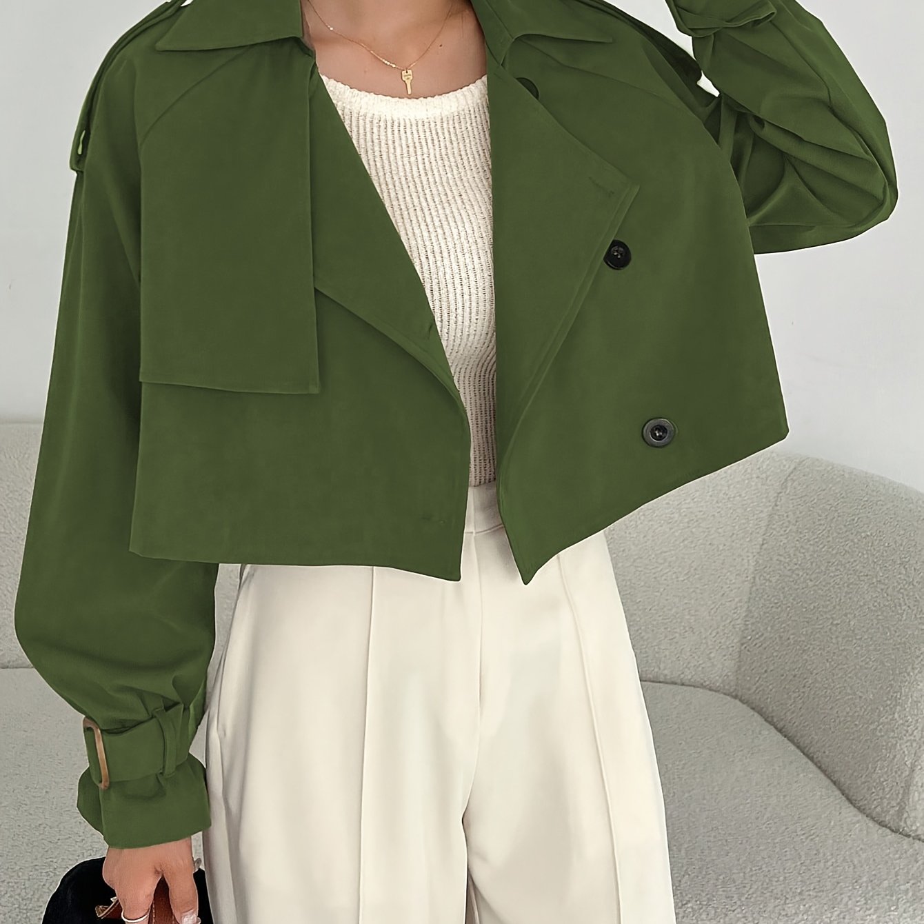 Women's Elegant Solid Color Short Windbreaker Jacket - Lightweight Versatile Outerwear for Casual & Formal Outfits, Easy Care Hand Wash/Dry Clean, Durable Fabric