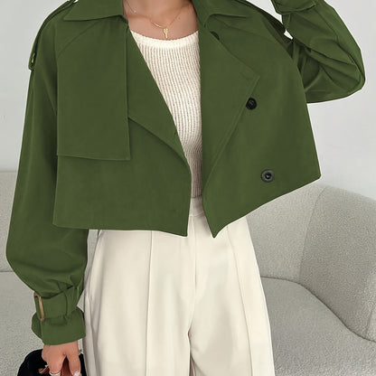 Women's Elegant Solid Color Short Windbreaker Jacket - Lightweight Versatile Outerwear for Casual & Formal Outfits, Easy Care Hand Wash/Dry Clean, Durable Fabric