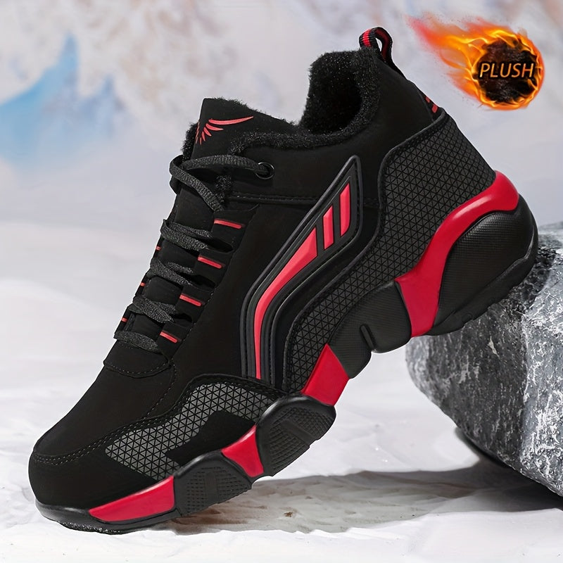 HIDEDUGO 's Heavy-Duty Winter Boots-like Sneakers - Warm Mid-Top Traction Tires, All-Terrain TPR Sole, Lace-Up Outdoor Shoes for Ice & Snow, Large Size Available (Black/White) - Cold Weather Casual & Sports