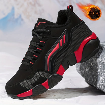 HIDEDUGO 's Heavy-Duty Winter Boots-like Sneakers - Warm Mid-Top Traction Tires, All-Terrain TPR Sole, Lace-Up Outdoor Shoes for Ice & Snow, Large Size Available (Black/White) - Cold Weather Casual & Sports