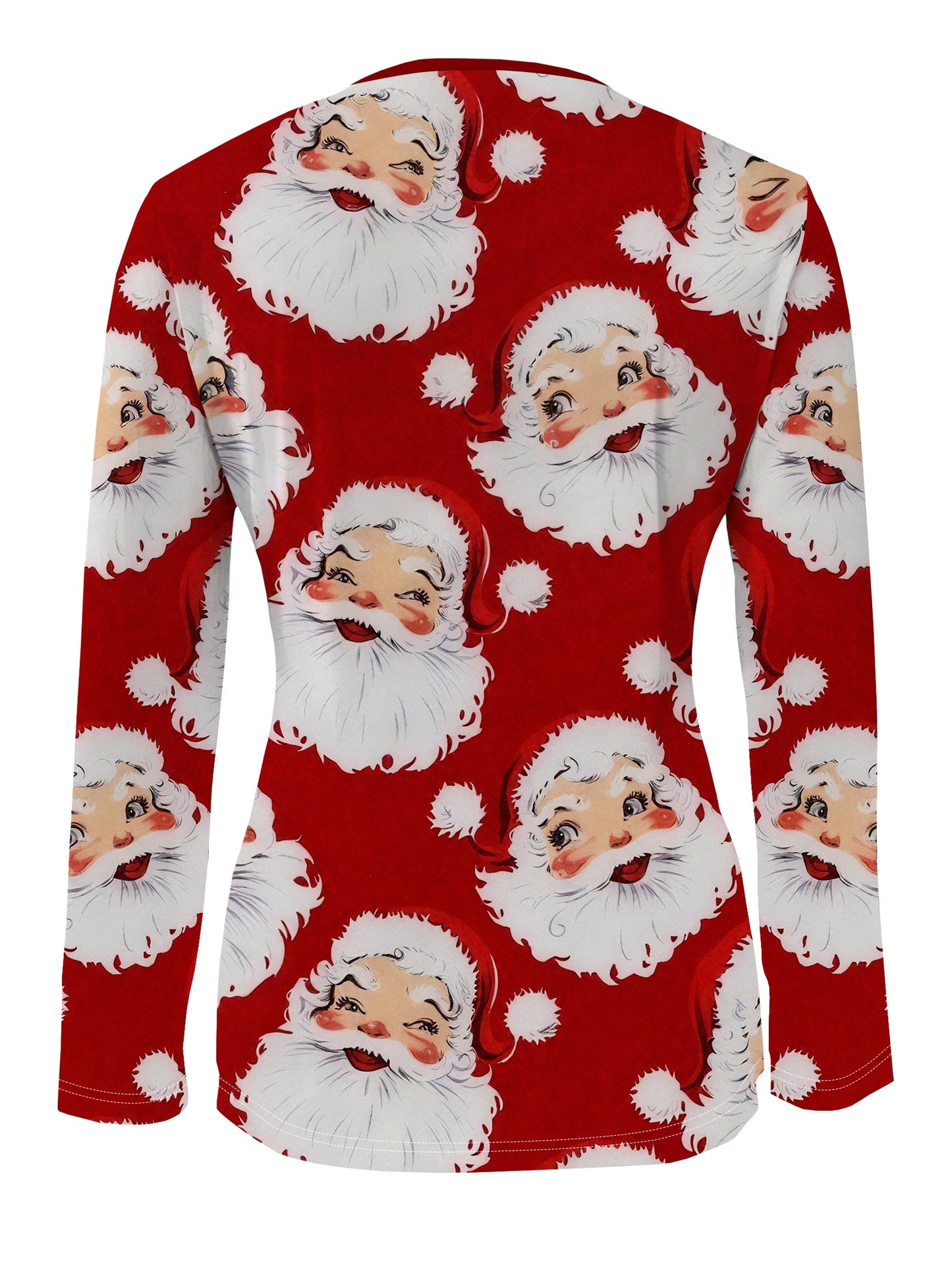 Plus Size, Plus Size Women's Christmas Santa Claus Print Sweater Dress-Like Jacket - Red & Full-Zip Long Sleeve Coat with White Collar, Machine Washable Polyester Holiday Party Outfit for Xmas, Office & Winter Events (Santa F - ayq