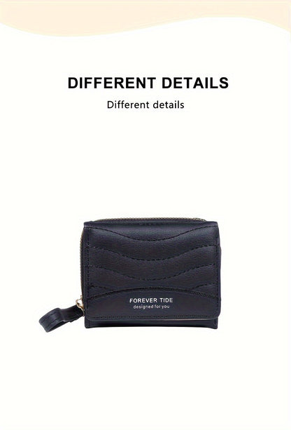 2024 New Women'S Short Wallet, Korean Style Zippered Coin Purse, Simple Design, Tri-Fold Multifunctional Faux Leather Card Holder.