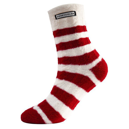 5-Pack Fashion Trendy Striped Design Festive Red New Year Floor Socks, New Autumn/Winter Style, Comfortable Soft Thickened Warm Casual Sports Outdoor Versatile Women's Terrycloth Socks,  Winter Socks, Festive Socks, Stylish S