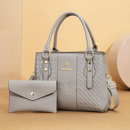 Elegant Women's Embroidered PU Shoulder Bag Set with Bow