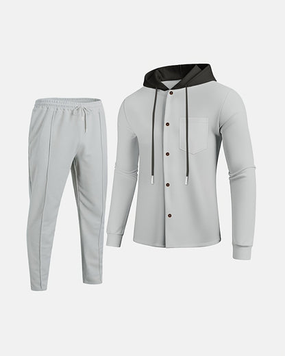 Men'S Lightweight Hooded Cardigan - Long Sleeve Sweater Jacket, Button-Front Closure, Light Grey Casual Outerwear for Office, Casual Attire - Breathable Fall/Spring Layering Essential, Sweater Cardigan, Waffle Texture, Durabl