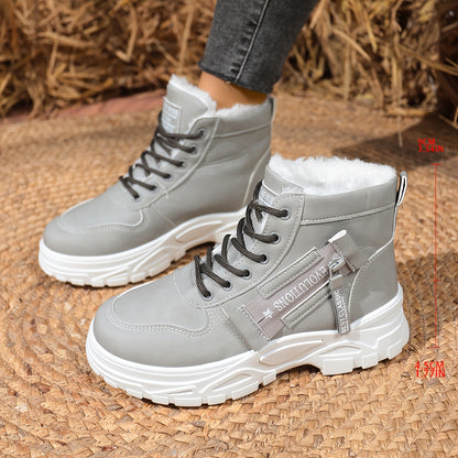 Women'S Winter Snow Boots - Plush Fleece Lined Thick Sole Lace-Up Ankle Boots with Rugged Rubber Outsole, Brown & White Color-Block Design for Outdoor Hiking & Casual Wear, Cold Weather Footwear, Stylish Footwear, Durable Con