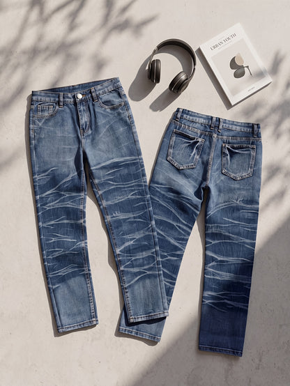 Boys' Ombre Washed Denim Jeans, Casual Streetwear Pants