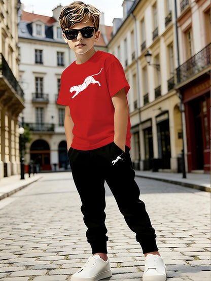 Boys' Summer Geometric Print Short Sleeve Top & Pants Set
