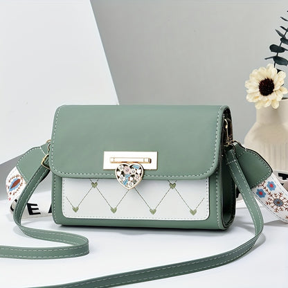Chic Versatile Women’s Shoulder Bag with Cute Heart Pattern - Adjustable Strap, Magnetic Closure, in Pink, Green, Blue, Black, Casual Crossbody Bag | Playful Heart Design | Decorative Zipper Charm