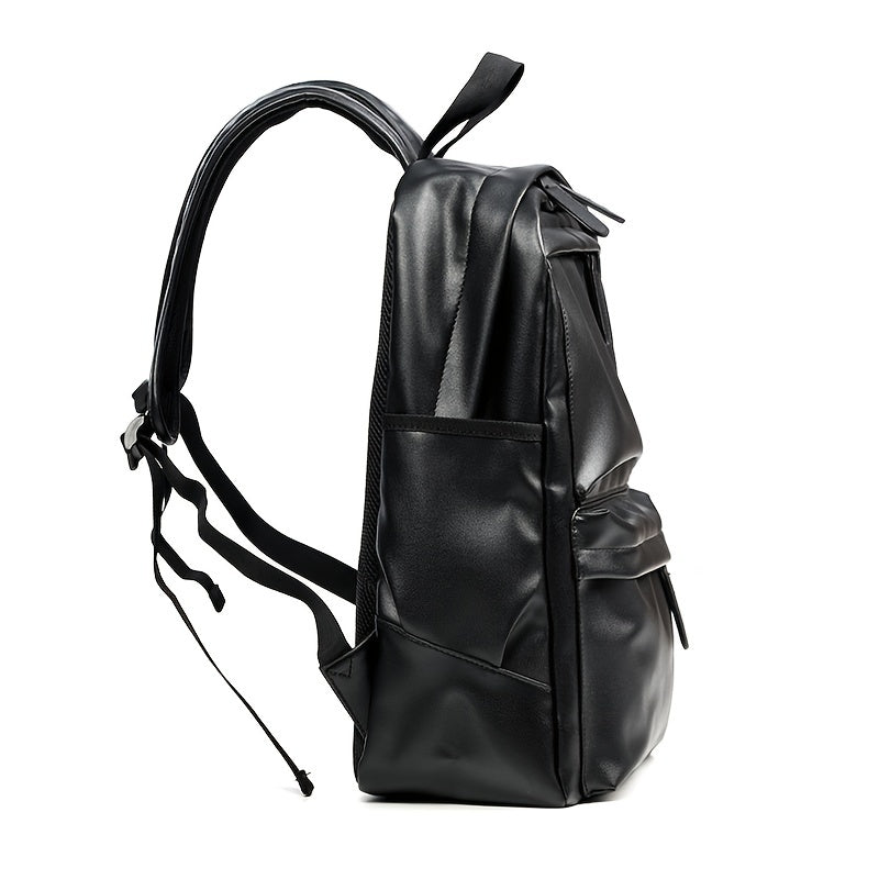 Men's Casual PU Leather Backpack with Laptop Compartment