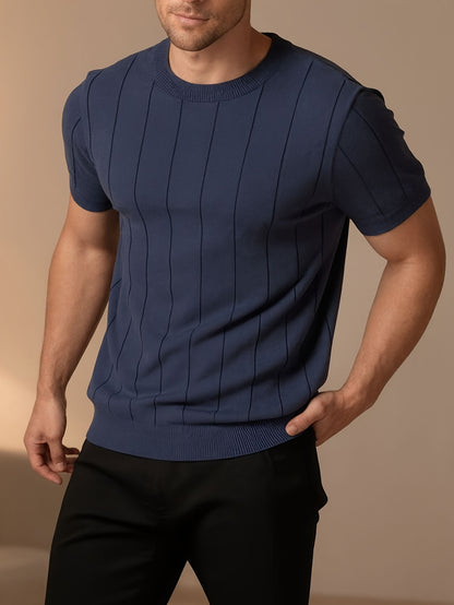 Men'S Summer Solid Color Rib-Knit Short Sleeve Crew Neck Sweatshirt | Comfortable and Breathable, Casual and Work-Appropriate, Machine Washable - ayq