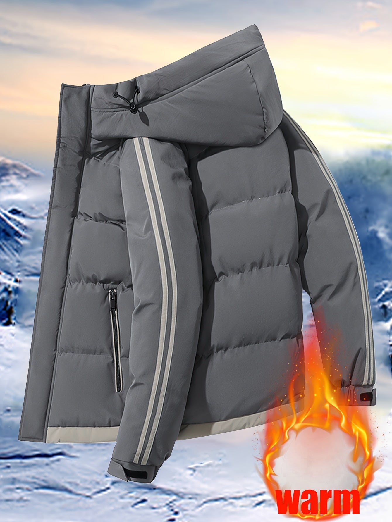 Men'S Heavyweight Winter Hooded Jacket - Thermal Insulated Cold Weather Coat with Zipper Closure, Long Sleeve Outerwear for Hiking, Skiing, Thick, Hiking Gear, Sleek Design, Durable Construction, Outdoor Enthusiasts