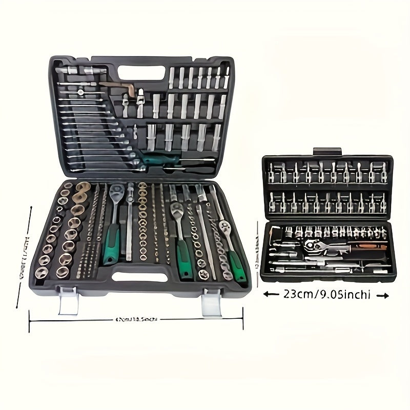 46/216pcs Dual-Use Automotive Repair Tool Set | Universally Applicable for Home and Outdoor, Steel Construction, 1/2*1/4*3/8" Drive Depths, Standard Sockets, Professional Racing-Grade Quick-Change