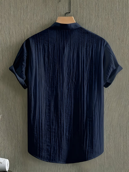 Men's Casual Elegant Short Sleeve Zipper Shirt with Stand Collar
