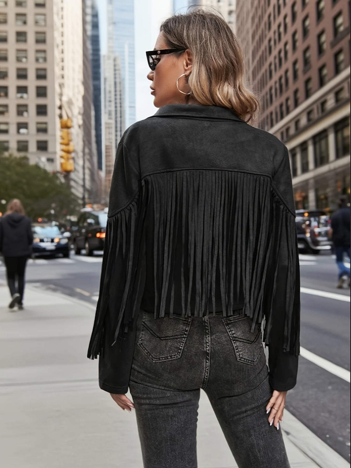 Plus Size, Women's Plus Size Elegant Long Jacket Coat - Soft Formal Lapel collar, All-Season Chic Outerwear for Office, Party, Everyday - Plus Friendly Elegant Jacket for Women, Party Attire, Suedelike Texture, Fuzzy Textured