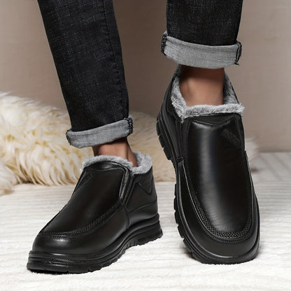 Men'S Slip-On Winter Snow Boots with Fleece & Arch Support - All-Season Cold Weather Hiking Shoes, Slip-Resistant Rubber Sole, Round Toe Design For Casual & Outdoor Wear, Hiking Boots