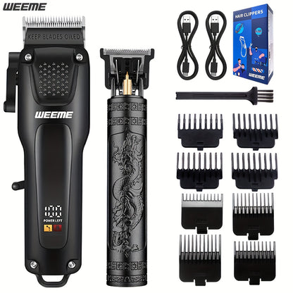 WEEME 2pcs/3pcs Grooming Kit Electric Hair Clipper + Beard Trimmer + Shaver + Nose Hair Trimmer, USB Rechargeable with LCD Display | Perfect Gift for Dad, Husband, Boyfriend (Father's Day/Birthday) - ayq