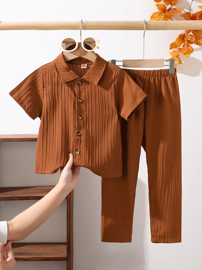 Boys' Casual Short-Sleeve Shirt and Trousers Set for Spring/Summer