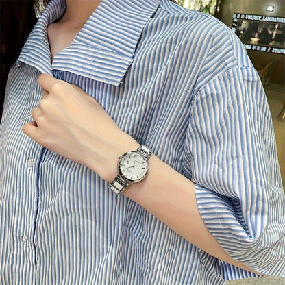 Elegant Women's Quartz Watch with Ceramic Band and Stainless Steel Cas