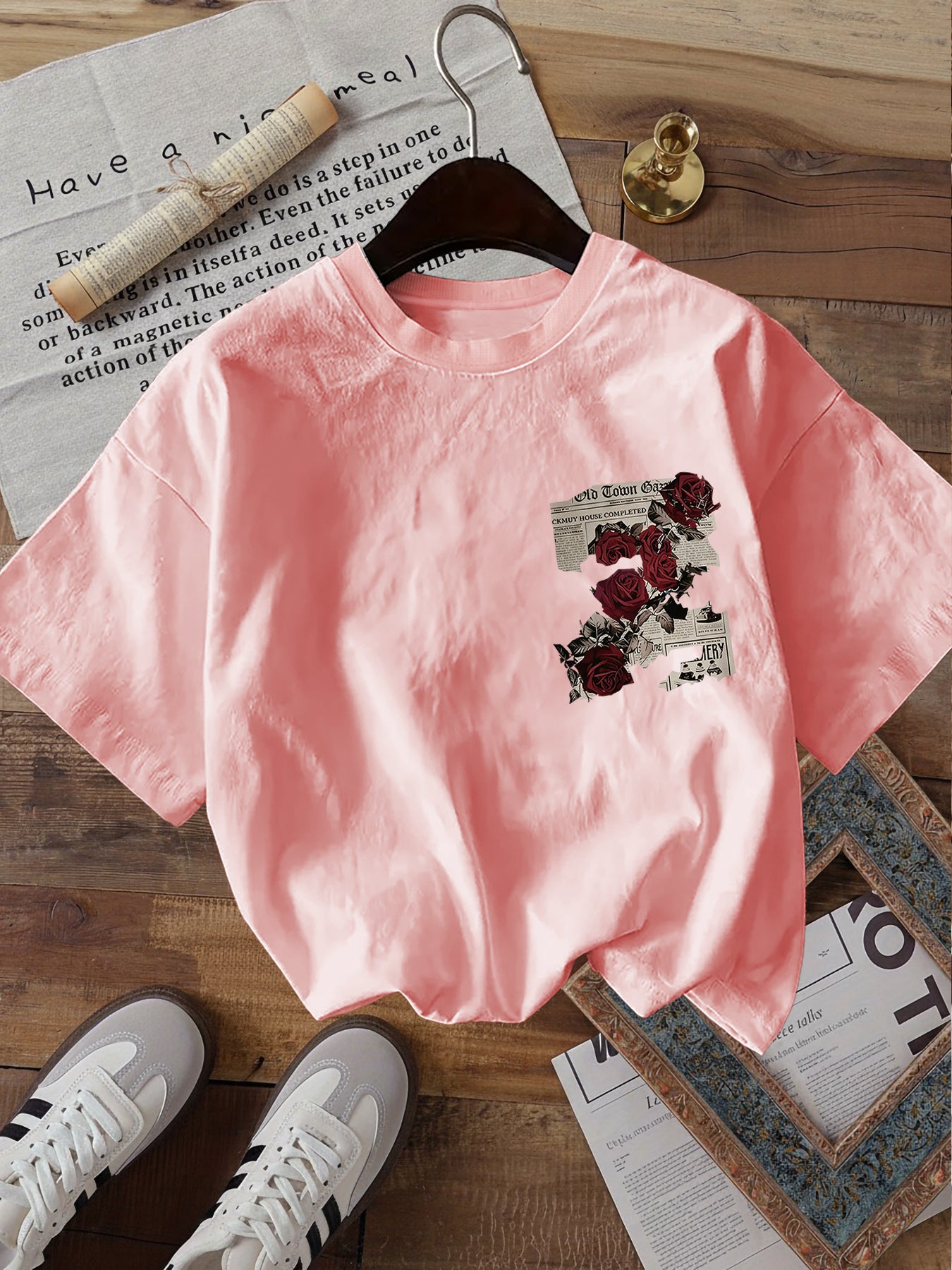 Women's Vintage Double-Sided Print Cotton T-Shirt, Casual Summer Top