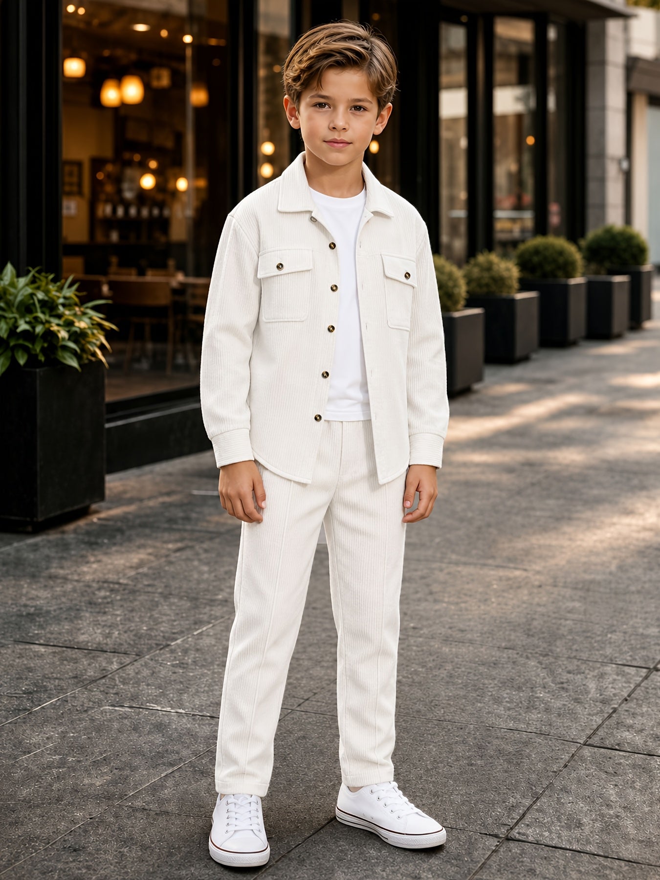 Boys' Casual Corduroy 2-Piece Jacket and Pants Set for Fall