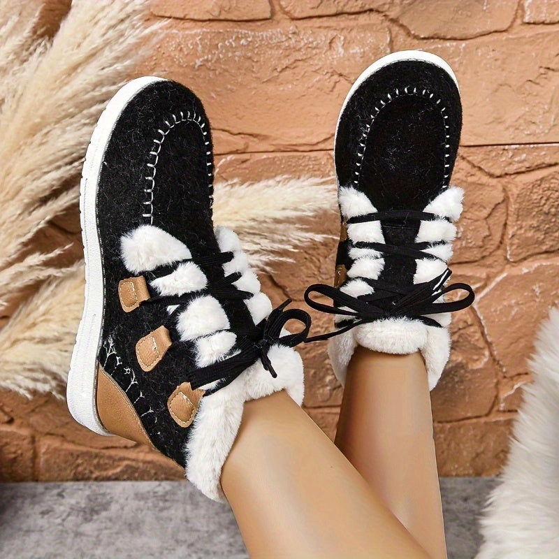 Women'S Winter Boots - Slip-On/Lace-Up Closure, Cushioned EVA Sole, Warm Fabric Upper - Available in Black/Blue/Gray/ - Everyday & Formal Outfits - Extended Sizes Available - Cold Weather Footwear, Winter Shoes, Seasonal Foot