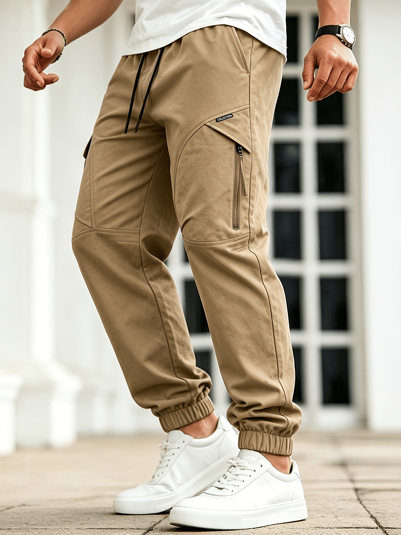 Men's Casual Loose-Fit Cargo Pants with Elastic Waist and Multi Pocket