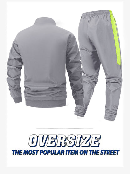 Men's Polyester Zipper Jacket & Sports Trousers Set for Fall/Winter