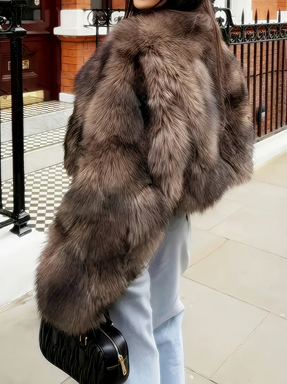 Women's Elegant Fur Coat - Winter Warm Full-Length Outerwear with Plush Lining, Hand Washable Luxury Fur Jacket for Casual & Formal Events, Solid Color Coat for Fall/Winter (No-Stretch Fabric, Faux Fur, Beige/Brown/Black/Whit