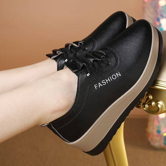 Women's Slip-On Platform Loafers - Synthetic Cover Upper  Rubber Sole, Black  Brown Contrast Casual Shoes with Cushioned Comfort, Low Heel for Autumn Casual Attire, Modern Flap Closure, Durable Traction Footwear