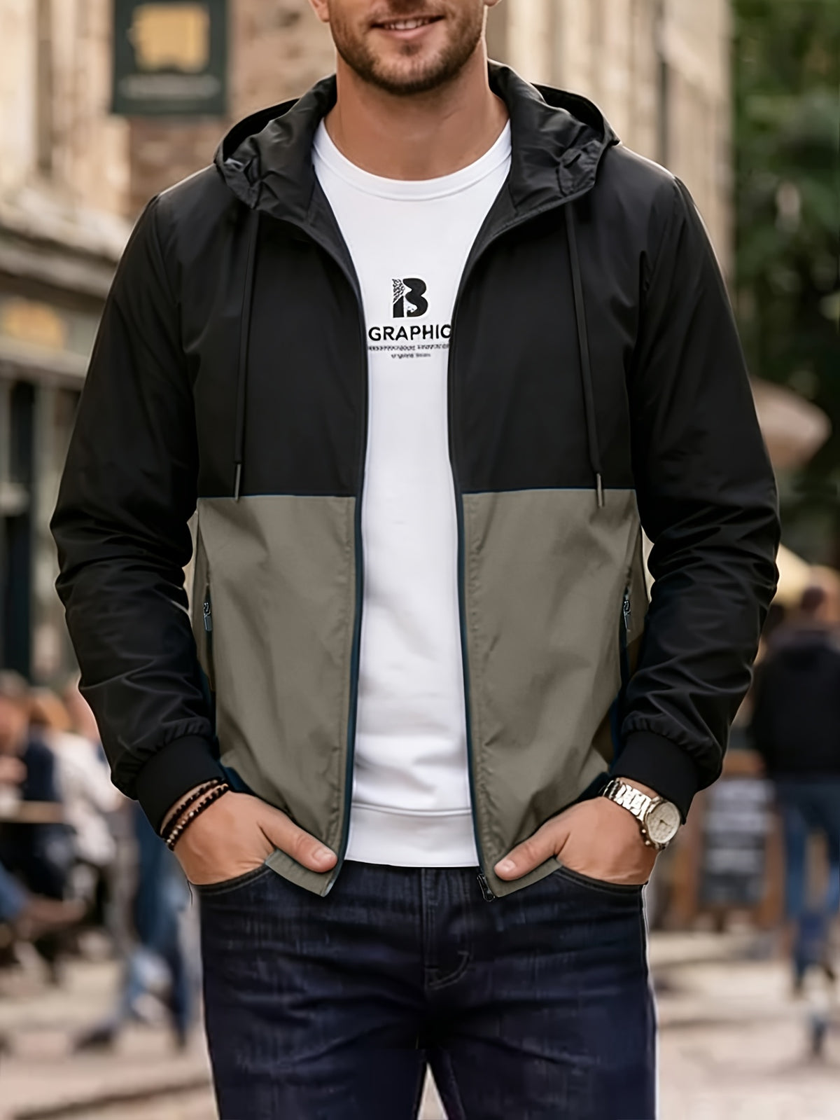 Men's Casual Hooded Drawstring Jacket Lightweight Softshell