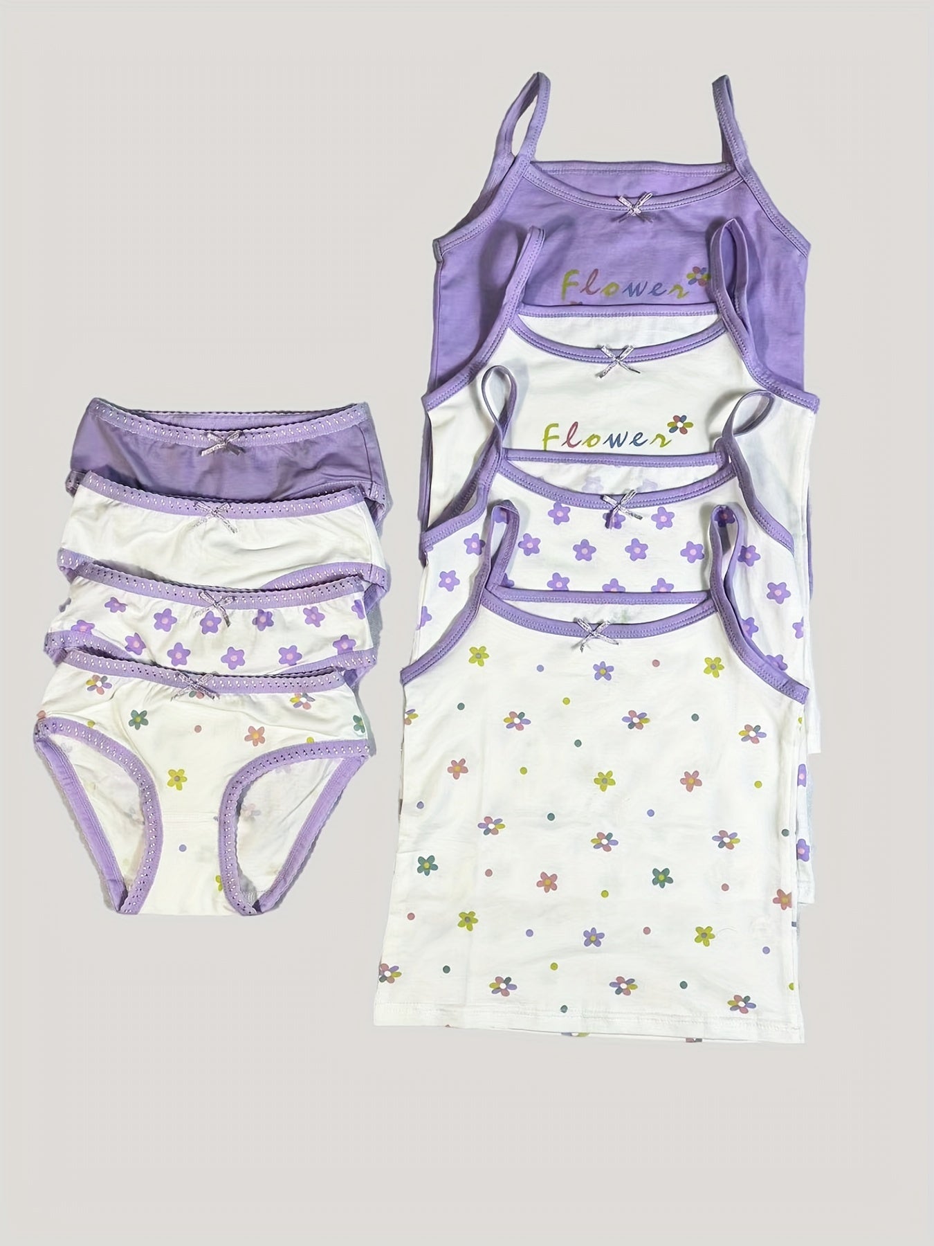 Girls' Cotton Playful Suspender Underwear Set with Bow Detail
