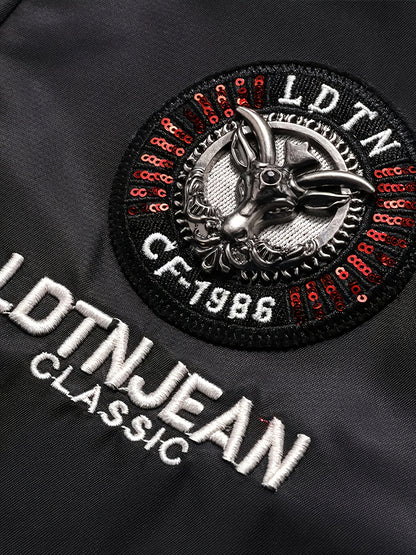 Men'S Heavyweight Winter Jacket with Detachable Hood & 3D Lettering - Full-Zip Windproof Coat, Multi-Pocket Design, Machine Washable