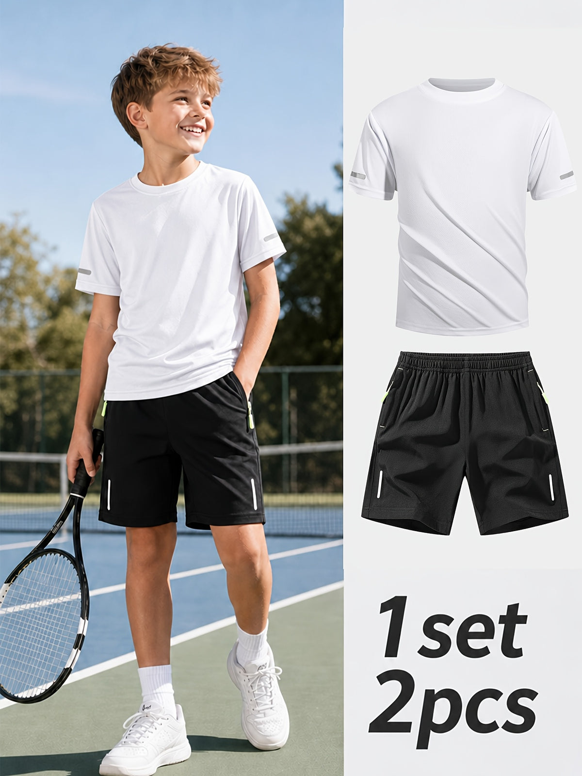 Boys' Quick-Dry Summer Shirt & Shorts Set with Reflective Strips