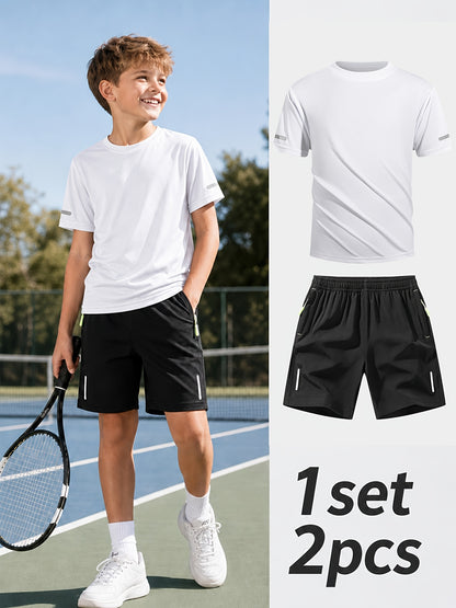 Boys' Quick-Dry Summer Shirt & Shorts Set with Reflective Strips