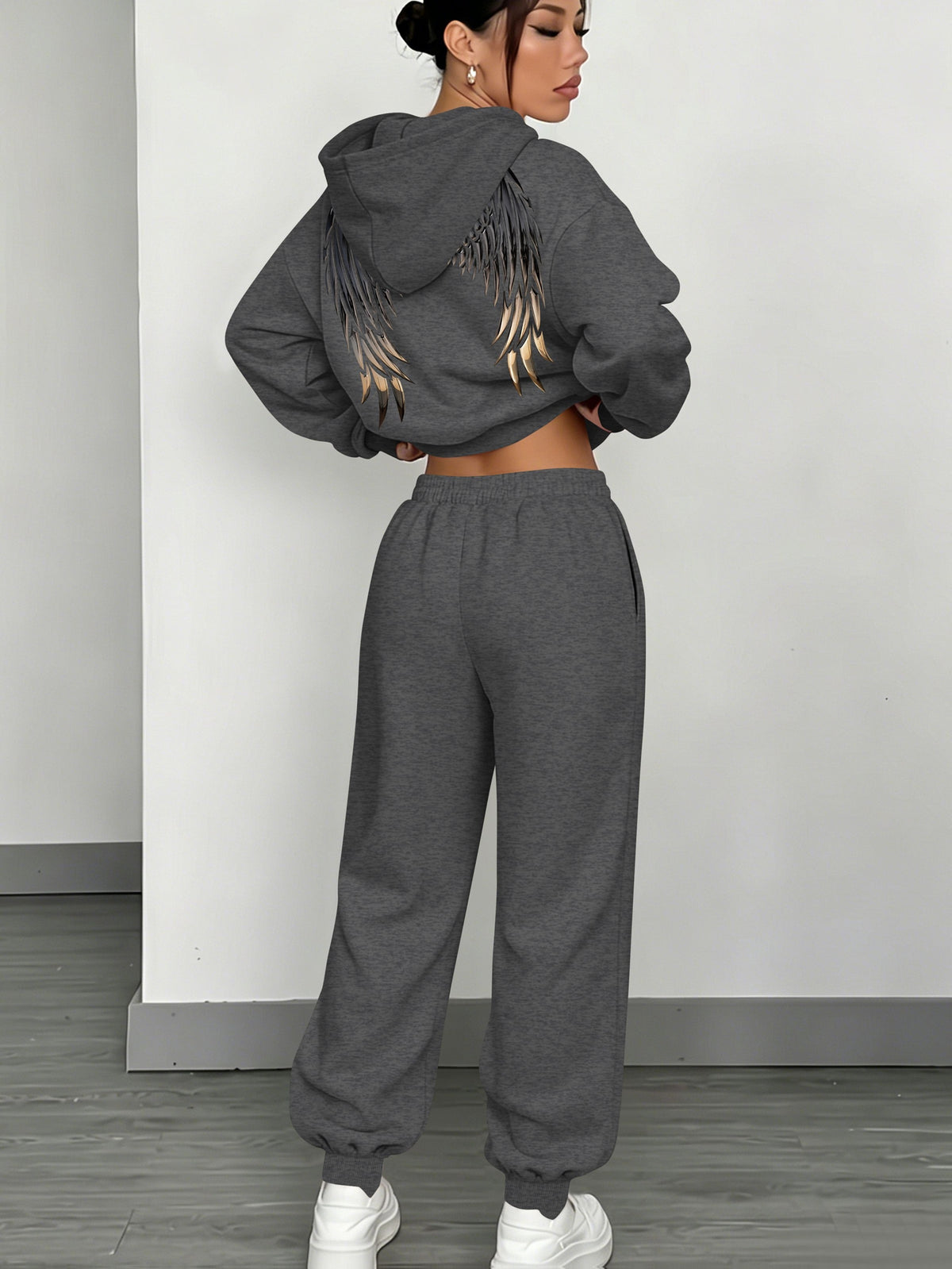 Women’s Fall Winter Casual Loose Hooded Sweatshirt & Pants Set - ayq