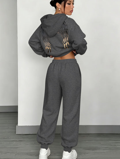 Women’s Fall Winter Casual Loose Hooded Sweatshirt & Pants Set - ayq