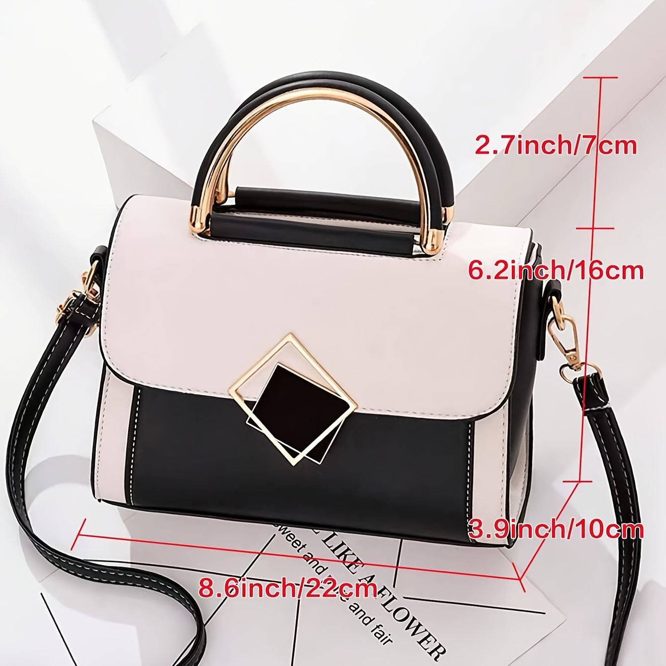 Wo White Synthetic Mini Handbag & Crossbody Handbag-Purse - Golden-Tone Hardware, Black-Tipped Strap, Zipper Closure, Multi-Compart T Handbag - Elegant Everyday for, Parties, (Pink/) - Synthetic Hand