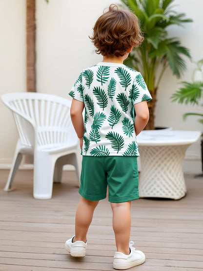 Boys' Summer Short-Sleeve Leaf Print T-Shirt & Shorts Set