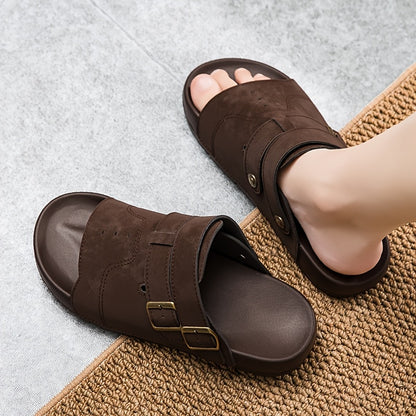 Men's Casual Slip-On Slippers with Adjustable Buckle, Cushioned Sole