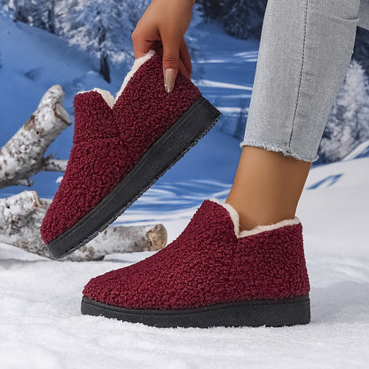 Women'S Plush Winter Slip-On Ankle Boots - Soft Fleece-Lined Low Heel Casual Shoes, Lightweight & Durable, Perfect for Y Days, Winter Footwear | Slipon Boots | Synthetic Cover Sole