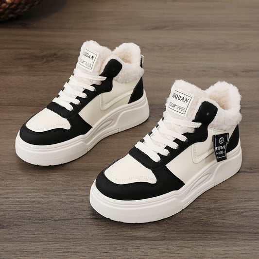 Two Colors Available - Autumn and Winter Plush Lined Thickened Ankle Boots and Short Boots for Women - 2025 New Fashionable Versatile Design Comfortable Thick-Soled Height-Increasing Casual Sports Snow Boots - Suitable for Co