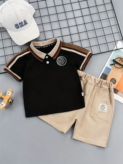 Boys' Summer Cotton Blend T-Shirt & Shorts Set, Casual Style