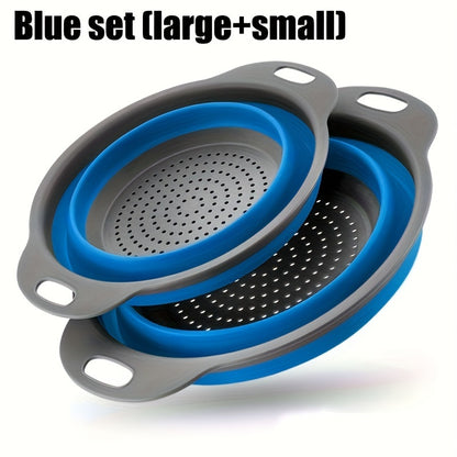 1/2 Set Round Silicone Kitchen Drain Basket Set Collapsible Funnel - 1 Large, 1 Small, Very Suitable for Draining Pasta, Vegetables and Fruits