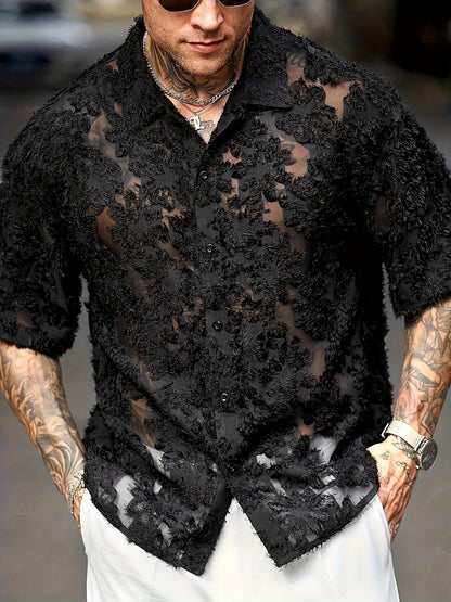 Men's Elegant Semi-Sheer Black Casual Vacation Shirt