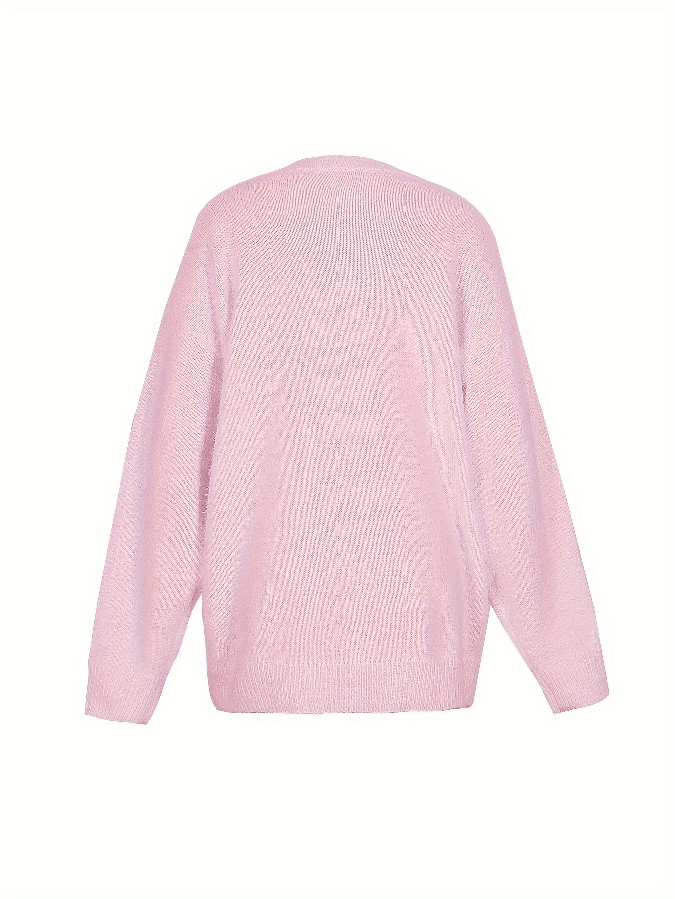 Plus Size - Women'S Cozy Yellow V-Neck Sweater with Pearl Buttons & Fleece-Lined Cuffs - Asymmetrical Hem, Geometric Pattern, Casual Winter Pullover for Casual Attire, Winter Apparel | Vneck Sweater | Pearl Button Details, Sw