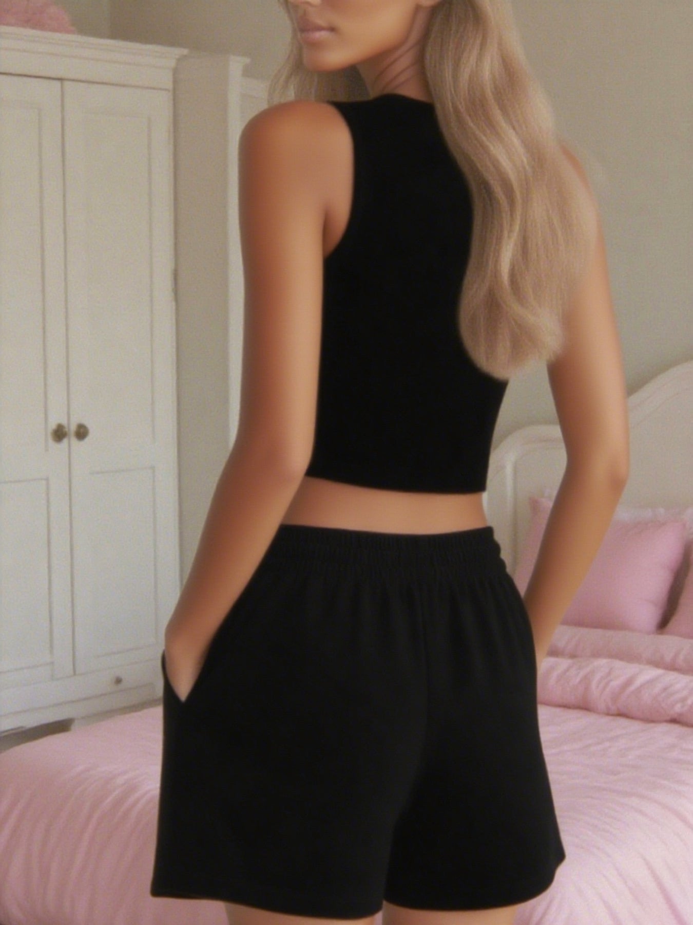 Women's Casual Two-Piece Set with Sleeveless Top & Shorts
